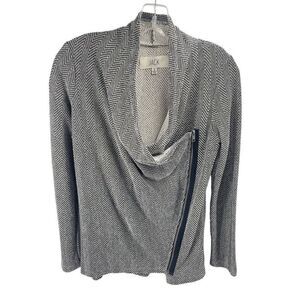 Jack by BB Dakota Womens Full Zip Sweater Herringbone Long Sleeve Drape Neckline